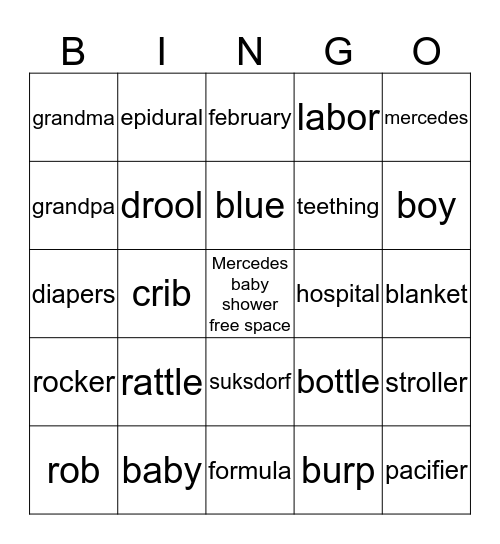 Baby Shower Bingo Card