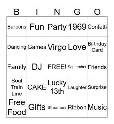 Cynthia's 50th Birthday BINGO Card