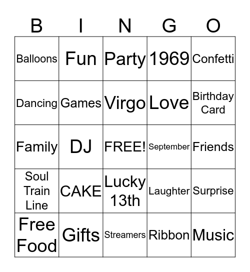 Cynthia's 50th Birthday BINGO Card