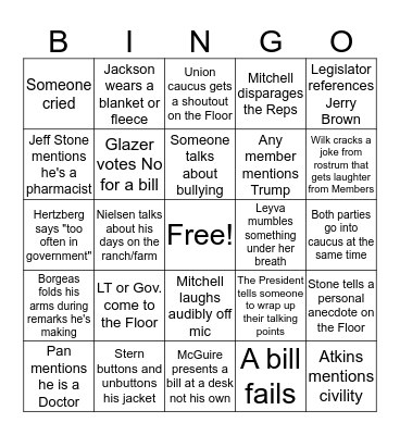 End of Session Bingo Card