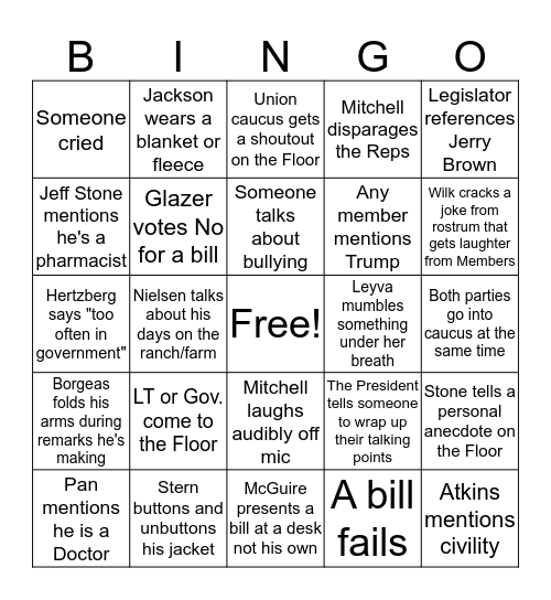 End of Session Bingo Card