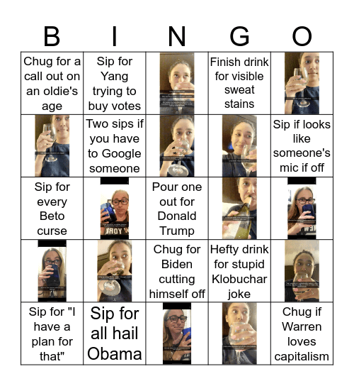 Democratic Debate Drinking Bingo Card