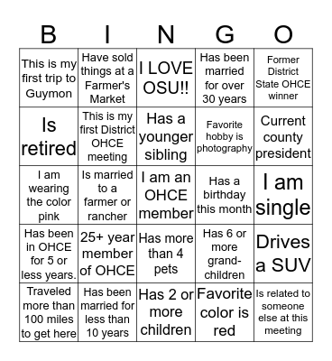 Get To Know You Bingo - NW District OHCE Bingo Card