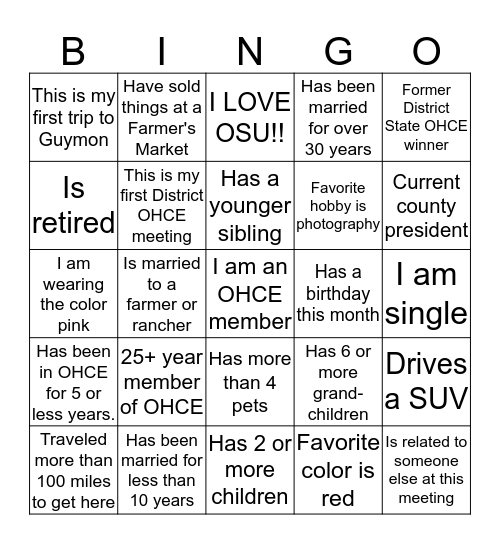 Get To Know You Bingo - NW District OHCE Bingo Card