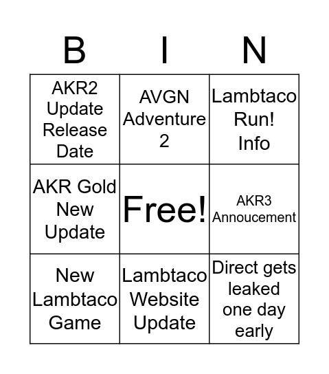 Lambtaco Direct Bing Bingo Card