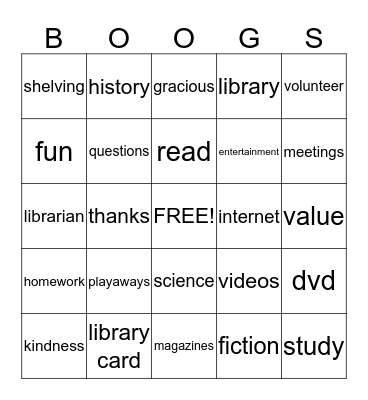 Library Volunteer Bingo Card