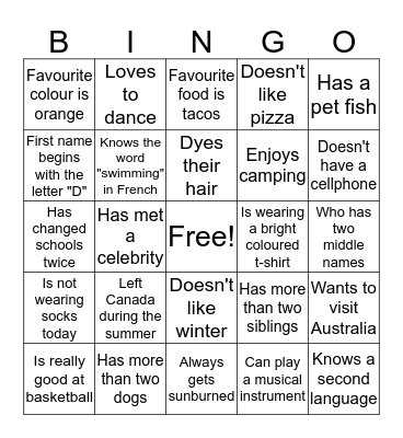 Classroom Bingo! Bingo Card