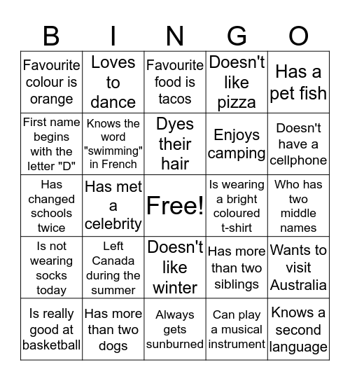 Classroom Bingo! Bingo Card