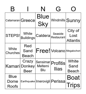 Santorini Bingo Card