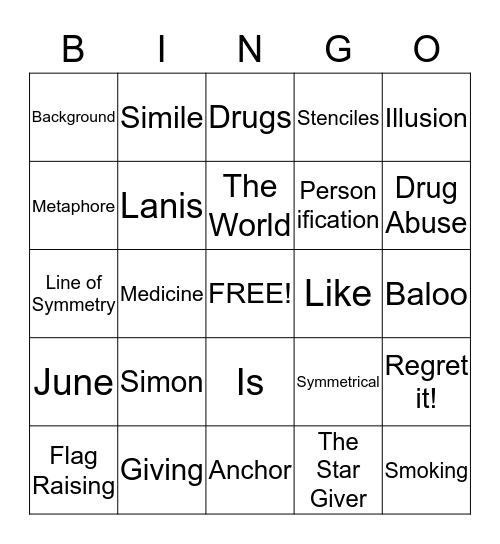 Miss Karli's Friday Bingo Card