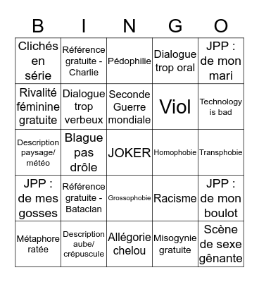 Manuscrits de la honte Bingo Card