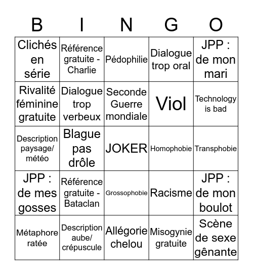 Manuscrits de la honte Bingo Card