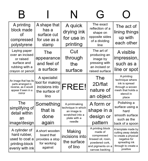 Printmaking Bingo Card