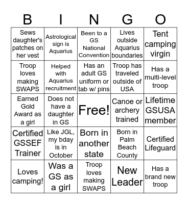 Aquarius Bingo! Bingo Card