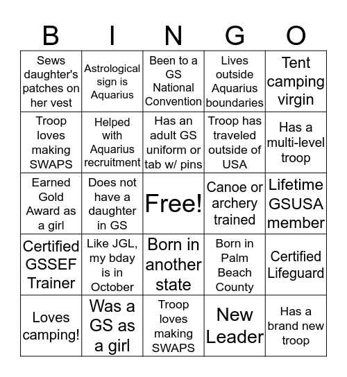 Aquarius Bingo! Bingo Card