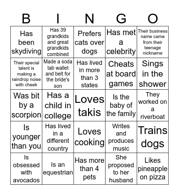 Wedding Bingo Card