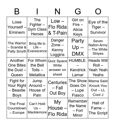 Drinkin' Songs Bingo Card