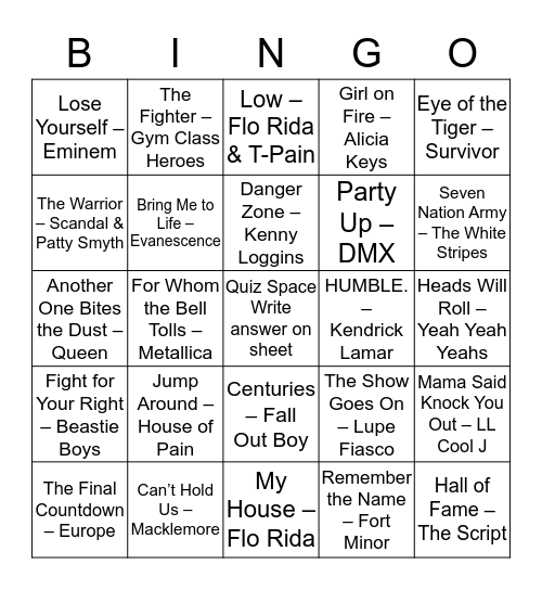 Drinkin' Songs Bingo Card