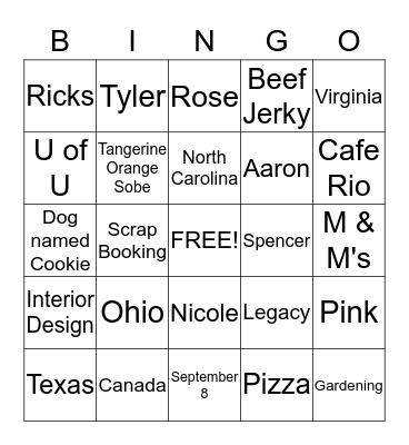 Mrs. Hartley Bingo Card