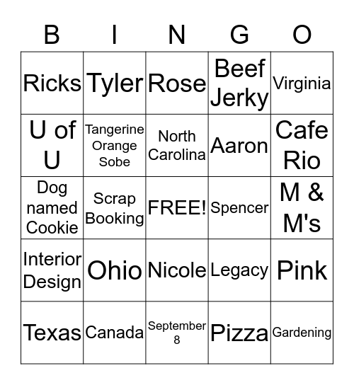 Mrs. Hartley Bingo Card