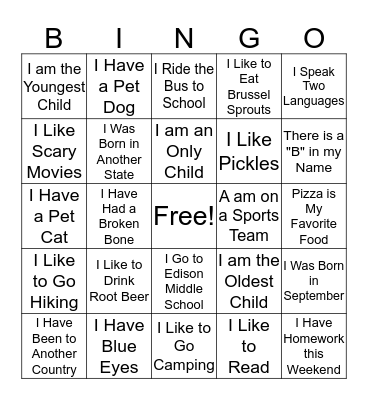 Getting To Know You BINGO Card