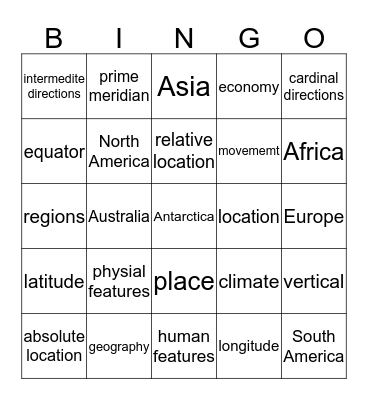 Geography Bingo Card