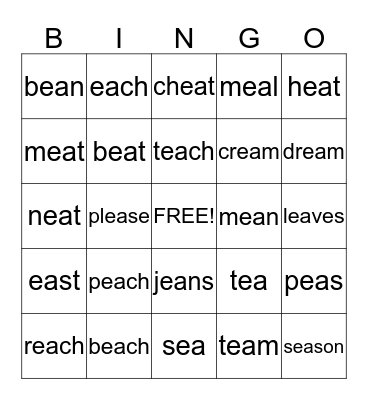 ea words Bingo Card