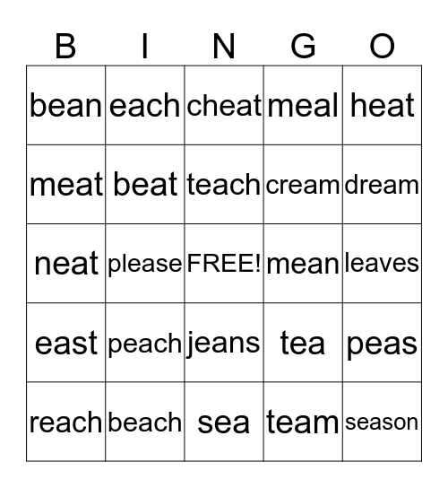 ea words Bingo Card