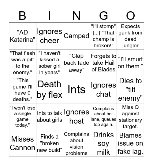 QuinnDad bingo Card