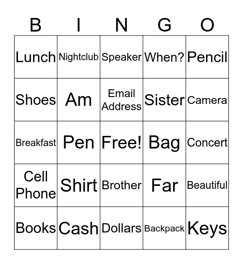 Exam Vocabulary Bingo Card