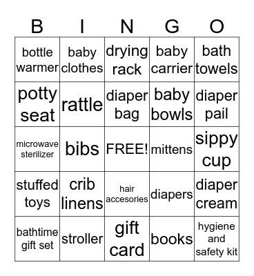 Baby Faith's Gifts Bingo Card