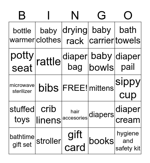 Baby Faith's Gifts Bingo Card