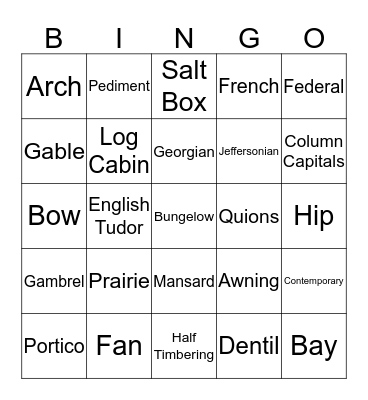 Architectural Styles and Terminology Bingo Card