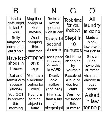 Parenting Bingo Card