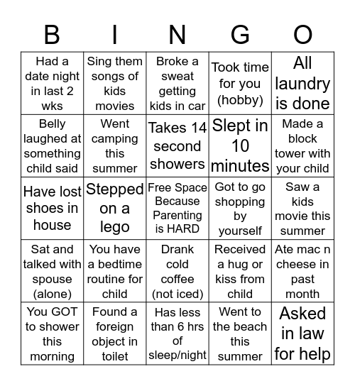 Parenting Bingo Card