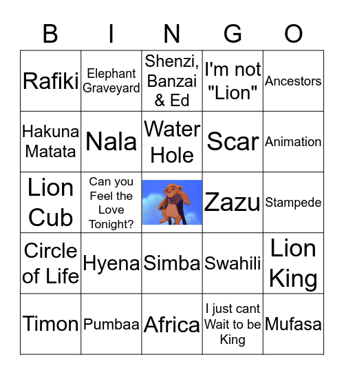 Lion King Bingo Card