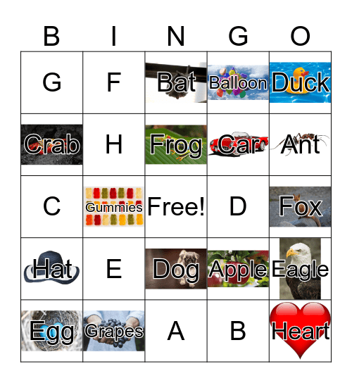 A-H Capital Letters Bingo Card