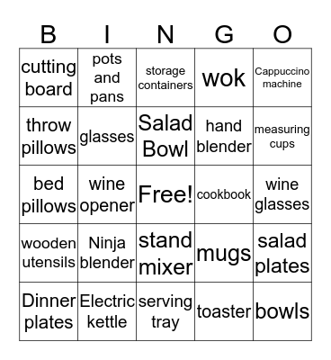 Emily's Bridal Shower Bingo Card