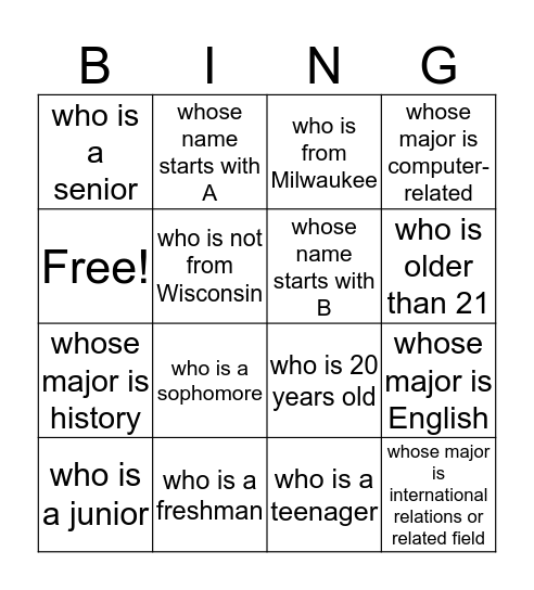 Find Someone  Bingo Card