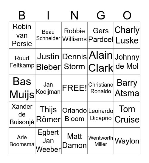 Mooie Mannen Bingo Card