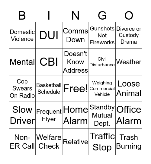 Dispatcher Bingo Card