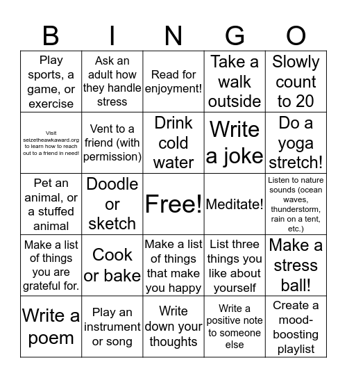 Relaxation Bingo! Bingo Card