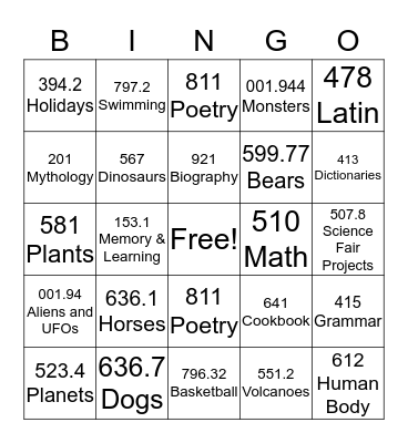 DEWEY BINGO Card