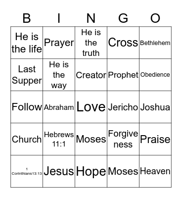 BIBLE BINGO Card