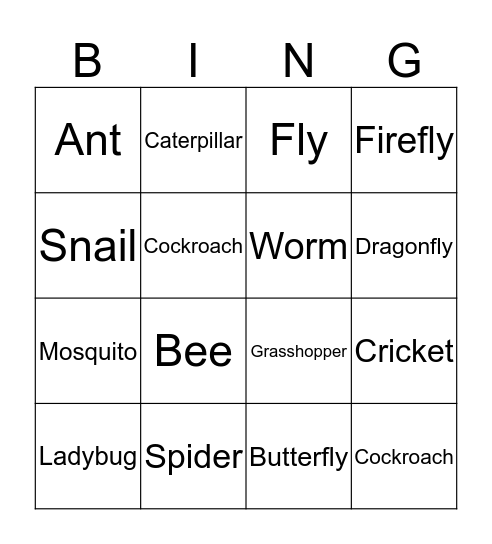 Insects Bingo Card