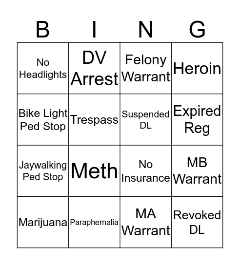 Patrol Bingo Card