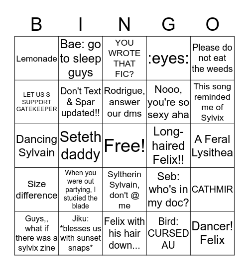 Sylvix Sqaud Bingo Card