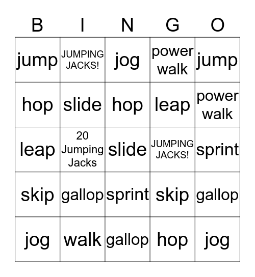 Movement Bingo Card