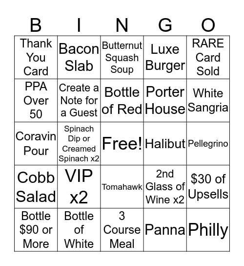 Del Frisco's Grille Bingo Card