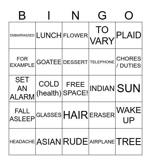 ASL 2 UNIT 7&8 Bingo Card